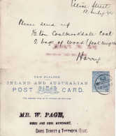 NEW ZEALAND 1892 POSTCARD SENT FROM WELLINGTON - Cartas & Documentos