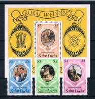 St. Lucia 1981 Royal Wedding - Charles Und Diana Mi.Nr. 543/45 Kpl. Satz + Block 29 ** - St.Lucie (1979-...)