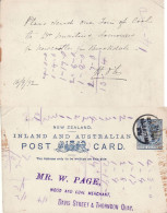 NEW ZEALAND 1892 POSTCARD SENT FROM WELLINGTON - Brieven En Documenten