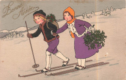 FÊTES ET VOEUX - Bonne Année - Enfants Au Ski -  Baumgarten - Fritz (1883) - Carte Postale Ancienne - New Year