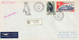 Lettre Recommadée TAAF Nr 60 (Manchot Papou) île Kerguelen ,adressée à Genève 1976.  2 Photos - Fauna Antártica
