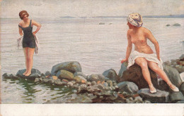 ARTS - Tableau - Paul Fischer Pinx : Au Bain De Mer - Femme Seins Nus - Carte Postale Ancienne - Malerei & Gemälde