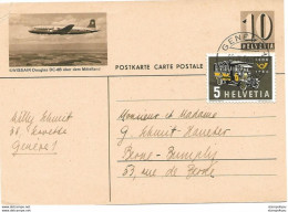 253 - 67 - Entier Postal Avec Illustration "Swissair Douglas DC-6B" Cachet àd Ate Genève - Attention Petite Déchirure - Hockey (Ice)