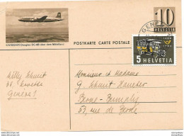 253 - 67 - Entier Postal Avec Illustration "Swissair Douglas DC-6B" Cachet àd Ate Genève - Attention Petite Déchirure - Eishockey