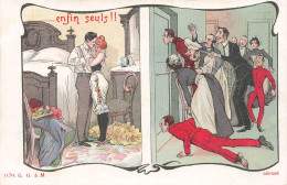 ILLUSTRATEUR NON SIGNE - Au Seuil De L’intimité Conjugale : La Chambre Nuptiale - Enfin Seuls - Carte Postale Ancienne - Avant 1900