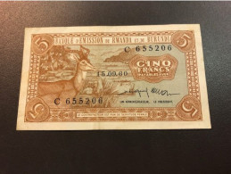Rwanda - Burundi -  5 Francs 15.09.1960 - République Démocratique Du Congo & Zaïre
