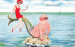 ILLUSTRATEUR NON SIGNE - Enlèvement - Jeunne Fille Avec Un Homme Sirène - Carte Postale - 1900-1949