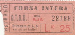 BIGLIETTO ATAN NAPOLI LIRE 25 (UB182 - Europa