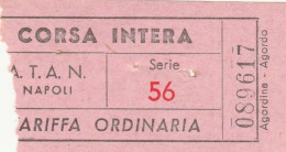 BIGLIETTO ATAN NAPOLI TARIFFA ORDINARIA (UB197 - Europa