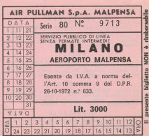 BIGLIETTO AIR PULLMAN MALPENSA MILANO AEROPORTO (UB22 - Europa
