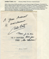 ARTHUR CONTE Ecrivain Et Historien Député De Pyr. Orientales Le 1er Janvier 1960 (1ere Page) Dédicace Autographe Signée - Ecrivains