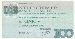 MINIASSEGNO ISTITUTO CENTRALE BANCHE E BANCHIERI L.100 B.BRIGNONE FDS  (KMA497 - [10] Chèques