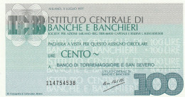 MINIASSEGNO ISTITUTO CENTRALE BANCHE E BANCHIERI L.100 B. DI TORREMAGGIORE FDS  (KMA451 - [10] Chèques