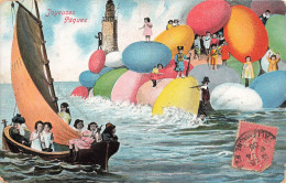 ENFANTS - Joyeuses Pâques - Des Enfants Sur Des Oeufs De Pâques Et Un Bateau - Carte Postale Ancienne - Autres & Non Classés