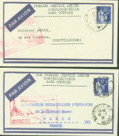 Cachet Ligne Postale Aérienne Paris Nice Inauguration 16 2 1938 + Par 1er Service Aérien Marseille Paris Sans Surtaxe - 1927-1959 Brieven & Documenten