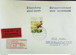 DDR: R-Eil-Fern-Bf 70 Pf Pfifferling Europ. Speisepilze Mit SbPA-R-Zettel 3, 4732 Bad Frankenhausen 1, 25.8.90 Knr: 2556 - Labels For Registered Mail