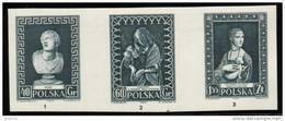 POLAND 1956 MUSEUM CONSERVATION STRIP OF BLACK PROOFS NHM (NO GUM) ART Statues Madonna Da Vinci Paintings Lady Ermine - Essais & Réimpressions