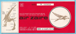 Ticket D'embarquement Avion AIR ZAÏRE   Kinshasa Vers Bruxelles  Pub GOOD YEAR Au Verso  - Monde