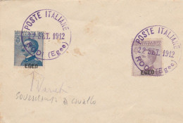 LETTERA FDC 1912 EGEO 25+50 C TIMBRO POSTE ITALIANE RODI EGEO - MERSINA (KP81 - Aegean