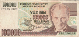 BANCONOTA TURCHIA 100000 LIRA VF (KP874 - Turquie