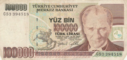 BANCONOTA TURCHIA 100000 LIRA VF (KP847 - Turchia