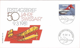 1981 Enveloppe 1er Jour 50 Ans De Swissair - Altri & Non Classificati