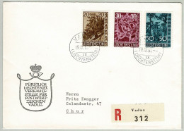 Liechtenstein 1960, Einschreibebrief Ersttag Bäume Und Sträucher Vaduz - Chur, Buche, Reckholder, Bergföhre, Arbre/Tree - Storia Postale