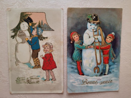 2 Cartes Bonne Année , Bonhome De Neige - Nouvel An