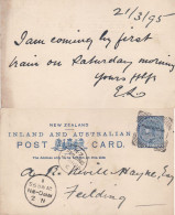 NEW ZEALAND 1895 POSTCARD SENT FROM PALWERSTON - Lettres & Documents