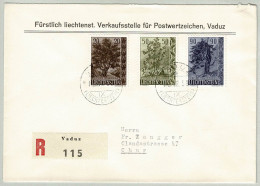 Liechtenstein 1958, Einschreibebrief Ersttag Bäume Und Sträucher Vaduz - Chur, Ahorn, Stechlaub, Eibe, Arbre / Tree - Briefe U. Dokumente