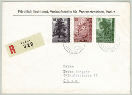 Liechtenstein 1957 Einschreibebrief Ersttag Bäume Und Sträucher Vaduz - Chur, Tanne, Wilde Rosen, Birke, Arbre / Tree - Cartas & Documentos