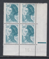 France Type Liberté N° 2190 XX : 5 F. Bleu-vert Foncé En Bloc De 4 Coin Daté Du  16 . 11 . 81, 1 Barre, Sans Ch., TB - 1980-1989
