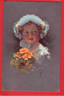 KNOEFEL   CHILD WITH  BLUE BONNET + FLOWERS  Pu 1914 - Knoefel, Ludwig