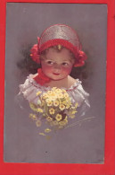 KNOEFEL   CHILD WITH  RED BONNET + PRIMROSES  Pu 1914 - Knoefel, Ludwig