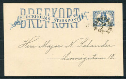 1888 Sweden Stockholm Stadspost Local Post Stationery Postcard - Lokale Uitgaven