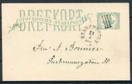1888 Sweden Stockholm Stadspost Local Post Stationery Postcard - Local Post Stamps
