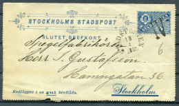 1889 Sweden Stockholm Stadspost Local Post Stationery Lettercard - Local Post Stamps