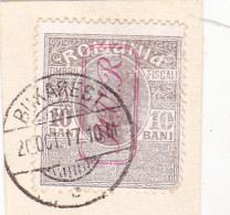 Germany WW1 Occupation In Romania 1917 MViR 10 BANI FISCAL POSTAGE USED FRAGMENT RARE! - Bezetting