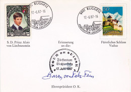 Liechtenstein 1987: TOUR DE SUISSE Karte Mit Original-Autogramm Von Baron Von Falz-Fein Mit O RUGGELL 17.6.87 - Covers & Documents