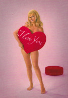 Pin Up Nude Bare Feet Blonde Woman W Valentine Heart Old Postcard - Pin-Ups