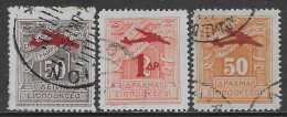 Grecia Greece Hellas 1938-1942 Air Mail Postage-due Overprinted 3val Mi N.412,447,451 US - Used Stamps