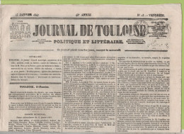 JOURNAL DE TOULOUSE 15 01 1847 - CONSEIL MUNICIPAL BORNE FONTAINE AQUEDUCS - LEGUEVIN - DIRECTEUR OPERA - ATHENEE - FOIX - 1800 - 1849
