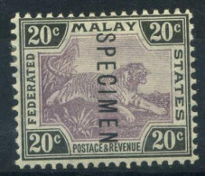 Malaya 1901 Mi. 21 Neuf * MH 100% Spécimen, 20C, Tiger, Filigrane 1 - Federated Malay States