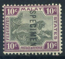 Malaya 1901 Mi. 20 Neuf * MH 100% Spécimen, 10c, Tiger, Filigrane 1 - Federated Malay States