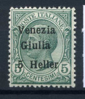 -Vénétie-Julienne 1918 Sass. 21 Neuf ** 100% Surimprimé 5 Heller - Venezia Julia