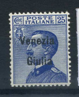 -Vénétie-Julienne 1918 Sass. 24 Neuf ** 100% Surimprimé, 25 Cents - Venezia Giuliana