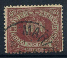 Saint Marin 1892 Sass. 22 Oblitéré 100% Merone 5 L. - Used Stamps