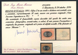 Italie Royaume 1890 Sass. 19 Neuf * MH 100% Merone 30 C. Su 2 C. Certificat - Impuestos