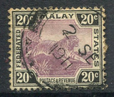 États Malais Fédérés 1901 Mi. 21 Oblitéré 100% 20C, Tiger - Federated Malay States