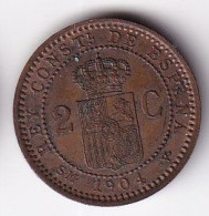 MONEDA DE ESPAÑA DE 2 CENTIMOS DEL AÑO 1904 (COIN) ALFONSO XIII - Primi Conii